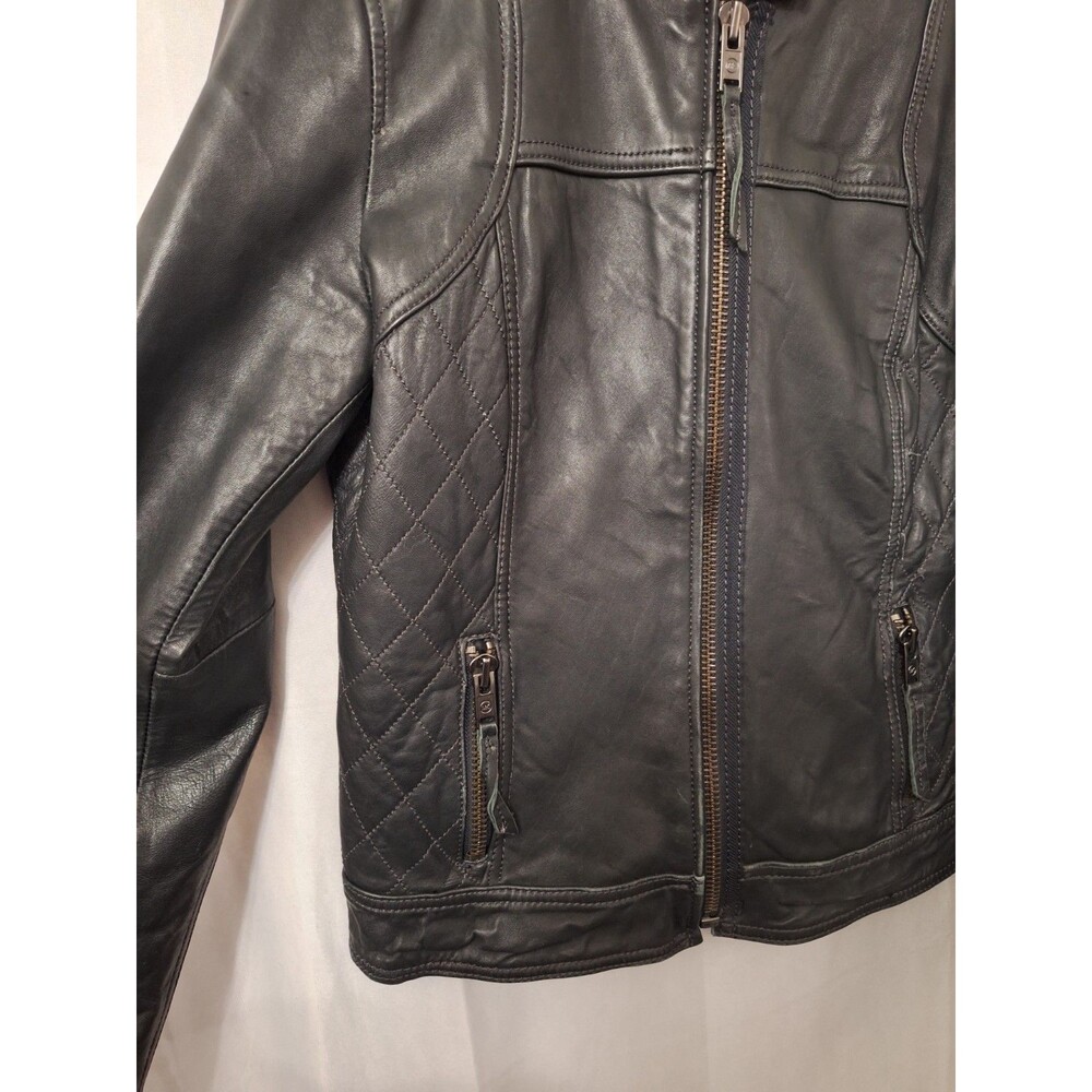 Michael Kors Women's Black Genuine Leather Moto Biker Jacket Large Zip Pockets - Picture 9 of 13